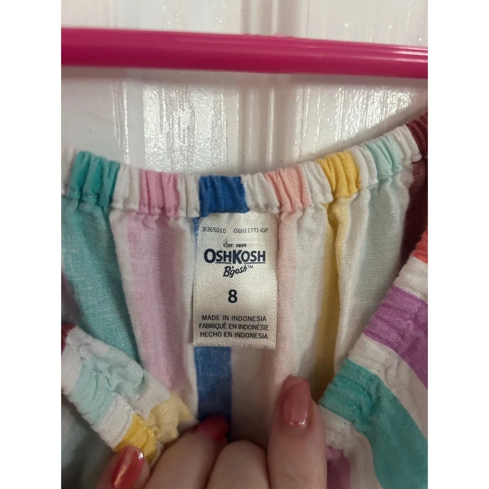 OshKosh B'gosh Dress Multi-Color Striped Ruffle Hem Summer Sun Dress 8